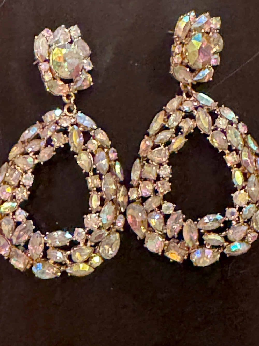 Multicolored Iridescent Dangly Crystal Earrings